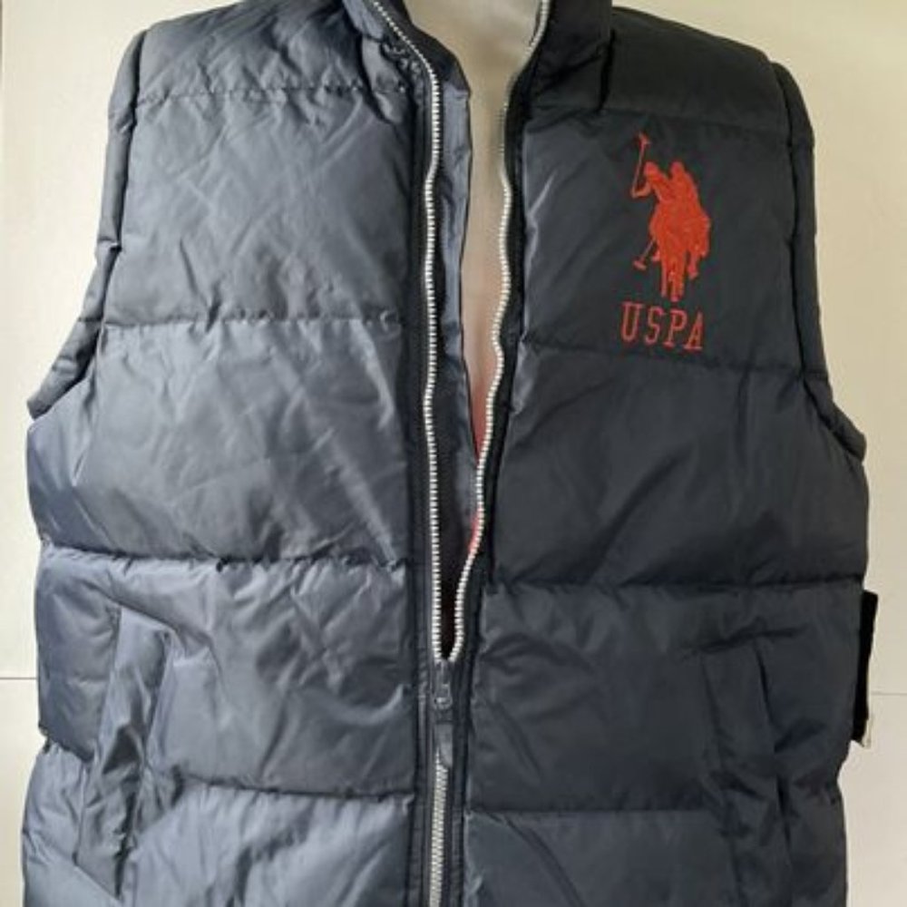 US Polo Association Mens USPA Quilted Puffer Vest Size 2XL XXL Logo Black Orange